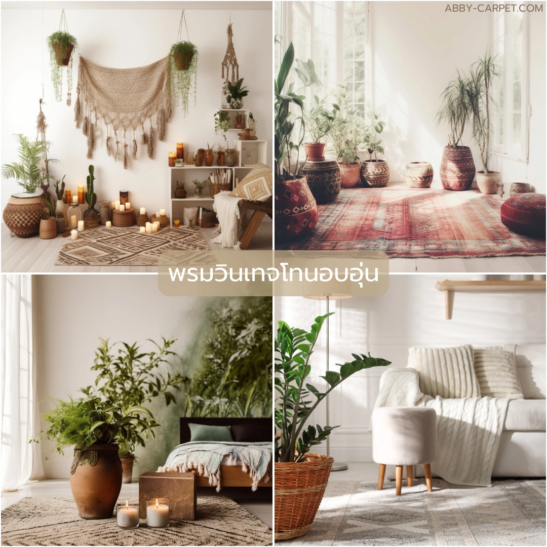 พรมลายวินเทจโทนอบอุ่นวางบนพื้นห้องรับแขก ตกแต่งด้วยเฟอร์นิเจอร์ไม้และโซฟาสีอบอุ่น สร้างบรรยากาศคลาสสิกและมีเสน่ห์เฉพาะตัว