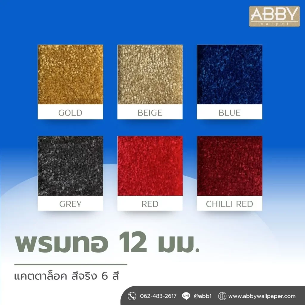ตัวอย่างการปูพรมทอ 12 มม. สีน้ำเงิน ในพื้นที่ใช้งานจริง